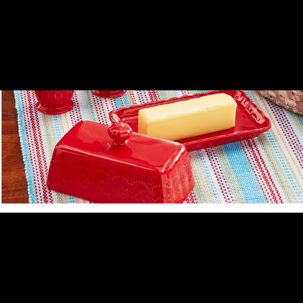 Red pioneer butter dish